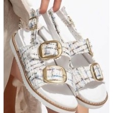 SEPET365 Olira Beyaz Simli Kemerli Sandalet