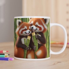 Asilmeydan Bamboo Yiyen Sevimli Pandalar Baskılı Hediyelik Kupa Bardak