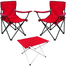 Savex 2'li Bardaklı Katlanabilir Sandalye ve Masa Seti - Kırmızı (DY.001)