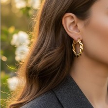 Lente Aksesuar Lente Aksesuar Gold Çelik Burgu Halka Küpe - Kararmaz Suya Dayanıklı