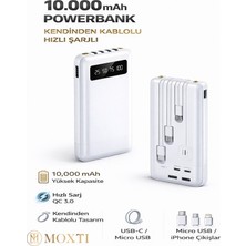 Moxti 10.000 Mah Prime Dijital Göstergeli Dahili Çoklu Kablolu Powerbank,taşınabilir Şarj Cihazı