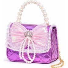 Selvira Kız Çocuk Inci Askılı Prenses Çanta – Taç Detaylı, Fiyonklu, Parlak Mini Omuz & El Çantası