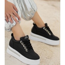 SEPET365 Lulu Siyah Cilt Beyaz Tabanlı Bağcıklı Spor Ayakkabı