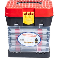 Tabureli Balıkçı Takım Çantası - 4 Çekmeceli - Kırmızı