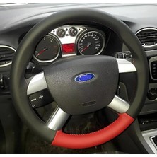 Hasbay Dikişli Direksiyon Kılıfı Siyah Deri Kırmızı Deri 2 Parça Kırmızı Dikişli Ford Focus Için