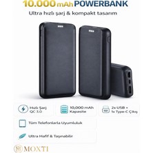 Moxti 10.000 Mah Slim Powerbank Çift Çıkışlı ve Çıkışlı  Hızlı Şarj Özellikli Powerbank