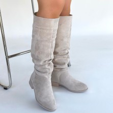 SEPET365 Winda Bej Süet Körüklü Çizme