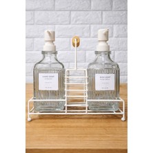 Durina Living 2’li Cam Pompalı Bulaşık Deterjanı ve El Sabunluğu Seti Metal Standlı Tezgah Üstü Organizer