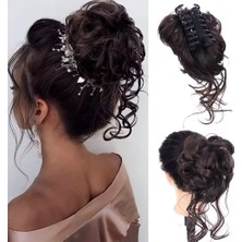 Aesco Tokalı Kuyruklu Dağınık Topuz  / Çikolata Kahve