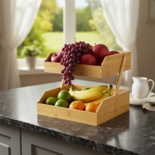 Braventa Collection Doğal Bambu Iki Katlı Dekoratif Mutfak ve Banyo Organizeri | Çok Amaçlı Düzenleyici Raf | Meyvelik,