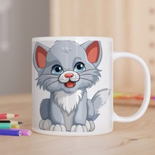 Asilmeydan Mavi Gözlü Gri Sevimli Kedicik Baskılı Hediyelik Kupa Bardak