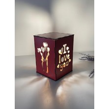 Runc Design Sevgiliye Hediye I Love You Tasarımlı Ahşap Dekoratif Gece Lambası - Kırmızı