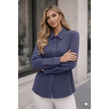 Ebrita Moda Kadın Antrasit Gizli Patlı Süet Görünümlü Yumuşak Dokulu Gömlek