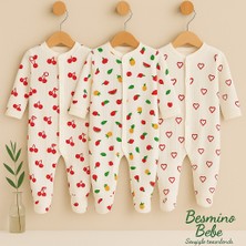 Besmino Desenli Üçlü Kız Bebek Tulum Paketi %100 Pamuk