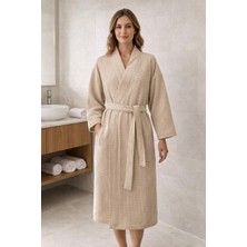 Miabella Home %100 Pamuk Waffle Pike Bornoz Unisex Hızlı Kuruyan Yumuşak Dokulu Şal Yaka