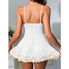 Aria's Closet Arias Closet Beyaz Dantel Işlemeli Ince Askılı Likralı Fantezi Tül Gecelik