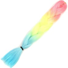 Aesco Simli Fuşya / Neon Sarı / Açık Mavi Ombreli Örgülük Saç 100 Gr.