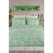 Uçkan Home %100 Pamuk Mint Yeşili Flora Fırfırlı Çift Kişilik Nevresim Seti
