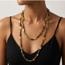 THEIA GemWorks Rani — Hematit, Elektro Lav, Kırmızı Jasper & Yeşil Kuvars Uzun Kolye