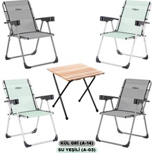 4 Adet Katlanır Kamp Sandalyesi ve Masa Seti - Rock - Kül Gri / Su Yeşili - Bardaklıklı - 140 kg