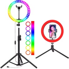 Moxti LED Işıklı Tripod 10 Inç Rgb Halka Youtuber Tiktok Makyaj Işığı Ayaklı Tripot Ring Fill Light