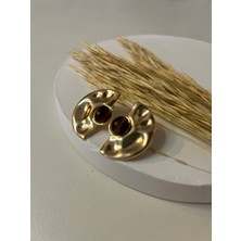 Busradan Design Dövme Plaka Üzeri Kahverengi Taş Detaylı Yelpaze Küpe