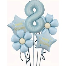 Parti Sürprizi Mavi Happy Birthday 8 Yaş Folyo Balon Set