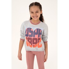 U.S. Polo Assn. Kız Çocuk Açık Gri Melanj Sweatshirt Grafik Desenli Rahat Fit 50317900-VR091