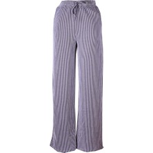 Trender Çizgili Gri Kadın Pantolon 2497