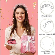 E-Woman Kristal Taşlı Gümüş Renk İT39S My Birthday Yazılı Doğum Günü Parti Tacı 14X16 cm - Lisinya