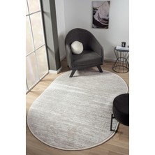 Konfor Jasmine 1452 Oval Krem Bej Modern Dokuma Saçaklı Halı Mutfak Salon Oturma Odası Halısı70x120
