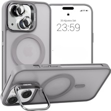 Bilişim Akademi iPhone 15 Uyumlu Stantlı  Kılıf Case Pro Tank Kılıf Lens  Koruyucu Zırhlı Kılıf - Gri