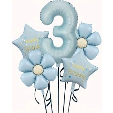 Parti Sürprizi Mavi Happy Birthday 3 Yaş Folyo Balon Set