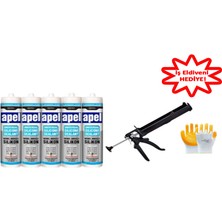 Apel 500 gr Silikonize Akrilik Beyaz Mastik 5 Adet +Std Silikon Tabancası +Std Sarı Iş Eldiveni Hediye!