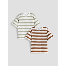 Lc Waikiki Yeni Sezon Bisiklet Yaka Çizgili Erkek Çocuk Tişört 2'li