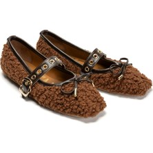 Emienza Blıss Altın Kapsül ve Toka Detaylı Fiyonklu ve Peluş Bayan Babet