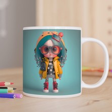 Asilmeydan Gözlüklü Modern Kız Baskılı Hediyelik Kupa Bardak