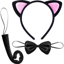 Efe Avm Kedi Kulak Taç Kuyruk ve Papyon 3 Lü Set Çocuk Boy Pembe Renk - Lisinya