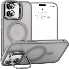 Bilişim Akademi iPhone 16 Uyumlu Stantlı  Kılıf Case Pro Tank Kılıf Lens  Koruyucu Zırhlı Kılıf - Gri