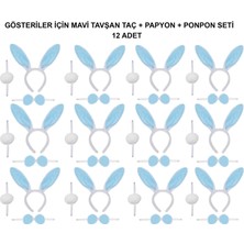 E-Woman Mavi Tavşan Kostüm Seti – Taç, Papyon, Ponpon (12’li Paket) - Lisinya