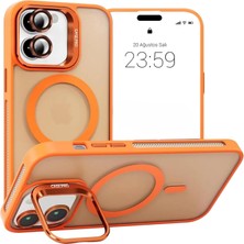 Bilişim Akademi iPhone 16 Uyumlu Stantlı  Kılıf Case Pro Tank Kılıf Lens  Koruyucu Zırhlı Kılıf - Turuncu