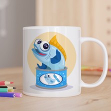 Asilmeydan Konserveden Çıkan Mutlu Mavi Balık Baskılı Hediyelik Kupa Bardak