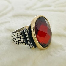 Canka Kırmızı Zirkon Taşlı 925 Ayar Gümüş Erkek Yüzük