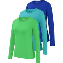 Rich Kadın Saks Mavi-Yeşil-Turkuaz 3'lü Paket Bisiklet Yaka Uzun Kollu Body