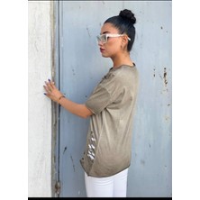 Eskitme Kumaş Kuru Kafa Desen Bluz