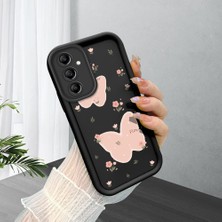 HONTINGA Samsung Galaxy A14 ile Uyumlu Kılıfı Düşüme Önleyici Basitlik Anti Düşme Kamera Korumali Çiçek Siyah Desen Yumuşak Silikon Telefon Kılıfı K2-0066