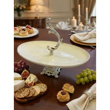 Efegil Bold Gümüş Yaldızlı 30X22CM Porselen Ayaklı Kayık Sunumluk Tutamaçlı