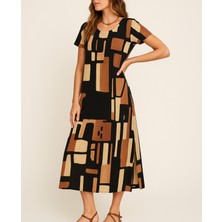 Alpaco Desenli Kısa Kollu Uzun/midi Elbise