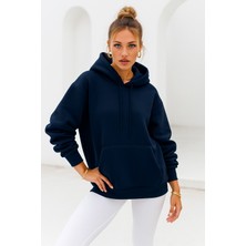 Rich Kadın Lacivert Kanguru Cepli Kapüşonlu Scuba Sweatshirt