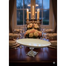 Efegil Bold Gümüş Yaldızlı 30X22CM Porselen Ayaklı Kayık Sunumluk